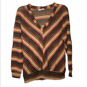 Lush Sweater Striped V-neck Long Sleeve Lightweight Banded Waist